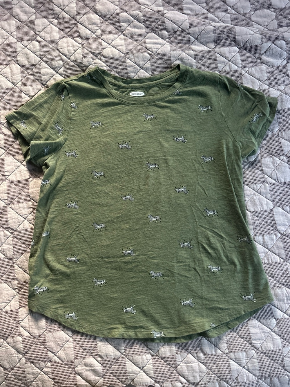 Old Navy Olive Green with Zebra Print Short Sleeve Tee